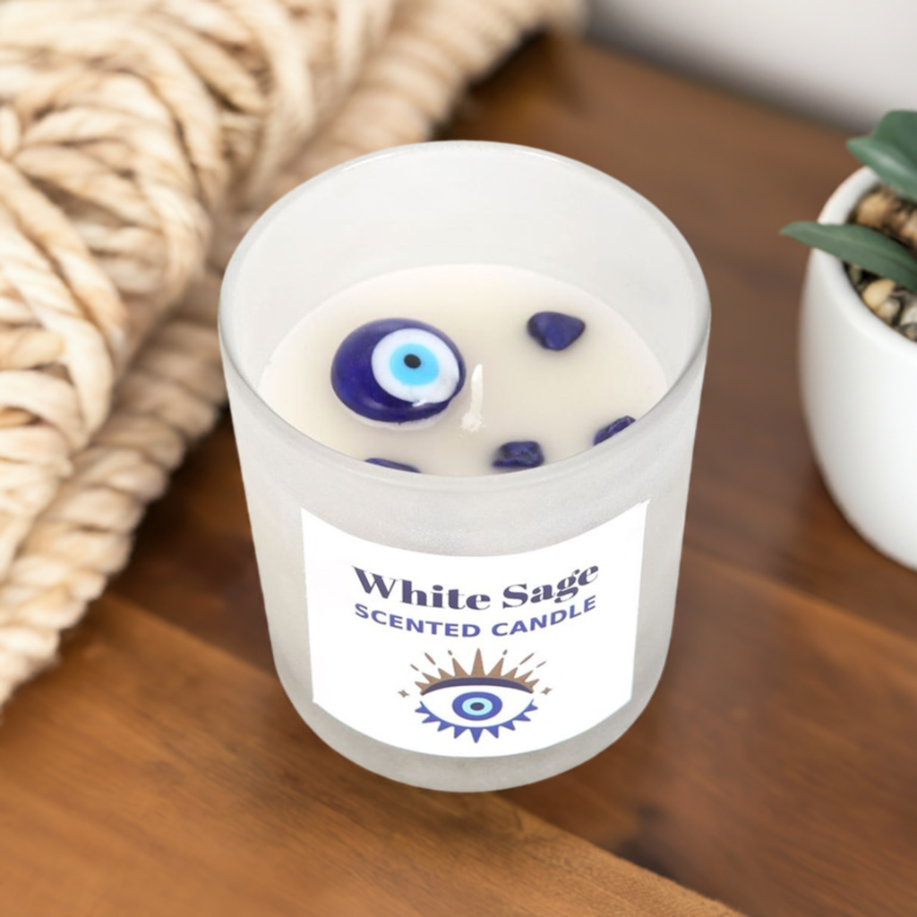 All Seeing Eye White Sage Crystal Chip Protection Candle